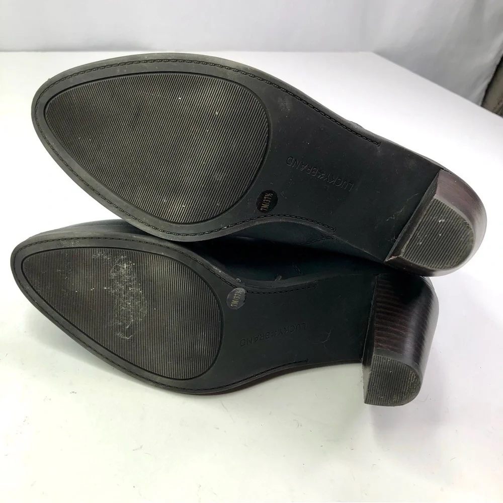 Lucky Brand Nycott fold-over ankle boots stacked heel dk grey leather ba…
